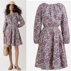 J.Crew Palermo Smocked-waist Linen Dress in Floral Paisley Bouquet Size XXS EUC